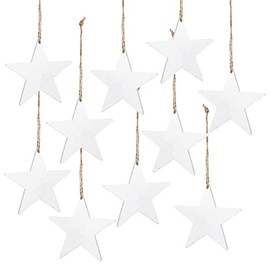 Logbuch-Verlag 10 White Wooden Stars, Shabby Chic, with String, Christmas Pendant, Christmas Tree Ornament, Christmas Tree Pendant, Door Christmas Decoration, Christmas Star