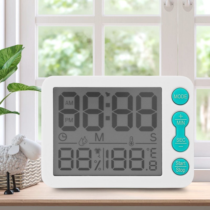 TS‑9606 Multifunctional Indoor Thermometer Hygrometer Clock Temperature and Humidity MeterWhite