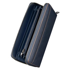 Alivern Men's Long Wallet, Genuine Leather, YKK Zipper, Skimming, Holds 15 Cards, Bills, Coin Purse, Passbook Pocket, Stylish, Large Capacity, Safe, Business, Cowhide Leather, For Men, blue (DARK