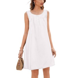 Ekouaer Cotton Nightgowns for Women Sleeveless Night Gown Victorian Sleepshirt Button Sleep Dress Raw White XL