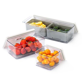 Lille Home The Stackable Produce Saver Set keeps fruits and vegetables fresh longer. With removable drain trays, these BPA-free bins are ideal for refrigerators, cabinets, and pantries