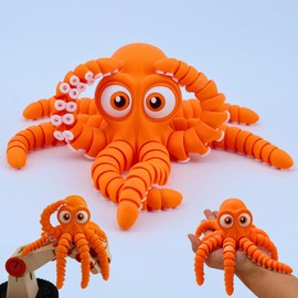 3D Printed Cute Octopus, 3D Printed Animal, Flexible Joint 3D Octopus, Home Office Classroom Decoration, Executive Desk Decoration (Orange)