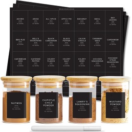 VERSAINSECT ns Spice Jar Labels - Minimalist Waterproof Stickers Black Labels for Round & Rectangle Containers Herb & Seasoning Kitchen Pantry Organizer