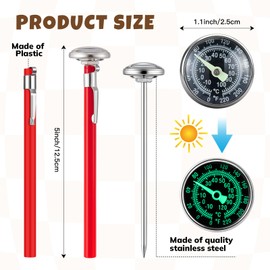 Xuhal 6 Pcs Stainless Steel Kitchen Glow Thermometer with 5 Inch Long Stem 1 Inch Dial Thermometer Milk Frothing Food for Oven Probe Meat Grill BBQ Cooking Chocolate Water (White Red)
