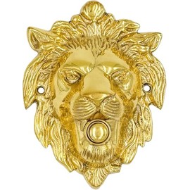 Large Lion Shaped Doorbell Button – Polished Lacquered Finish – 5 1/4" x 4" – Vintage Design Wired Push Button Doorbell with Surface Mount – Fits Standard 2-Wire Chimes, Easy DIY Install