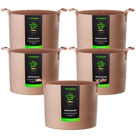 VIVOSUN 5-Pack 30 Gallons Grow Bags Heavy Duty Thickened Nonwoven Fabric Pots with Strap Handles Tan