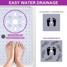 Reetual XL Shower Mat Non Slip - 27x27 Bath Mat for Shower Stall or Large Bathtub Mat with 240 Powerful Suction Cups and Drain Holes. Black Shower Mats for Bathroom