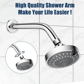 Shower Arm with Flange and Teflon Tape, 8 Inch Chrome Shower Head Pipe, Wall Mount Replacement Angle Shower Head Extension Arm for Fixed Shower Head & Handheld Showerhead