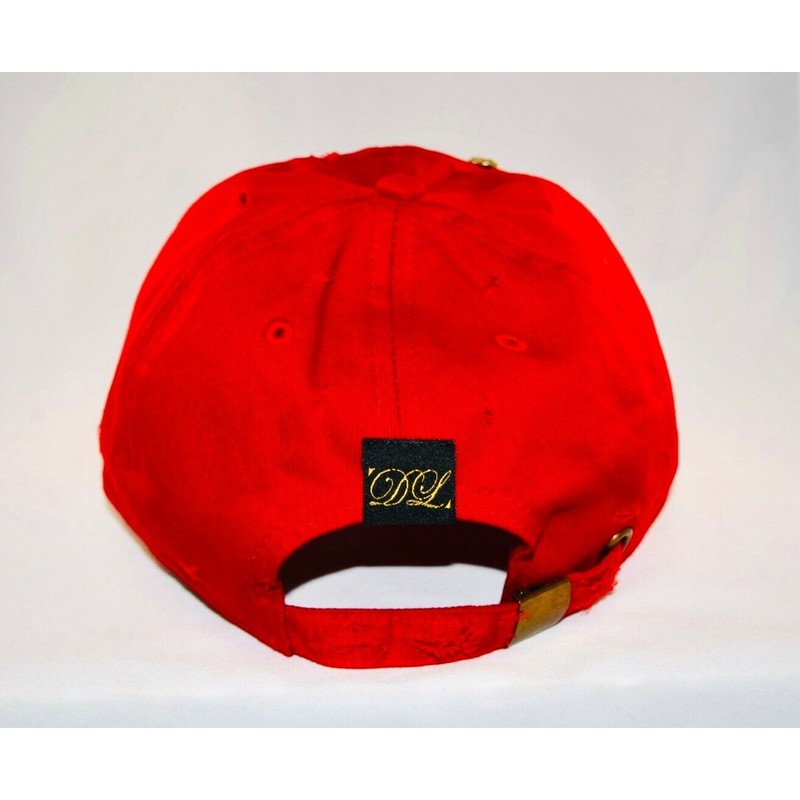 Damier Langevinè® Designer Trendy Distressed Fire Red Baseball Cap Lion