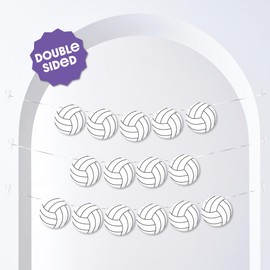 Big Dot of Happiness Volleyball Garland Banner, Sports Birthday Party or Baby Shower Decorations Banner, 30 Feet of Cord, 15 Double-Sided White Volleyballs