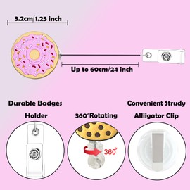6 Pcs Donut Badge Reels Retractable Reel ID for Office Badge Holder with Clip Retractable Badge Clip Badge Reel Nurses Teachers Students Office Worker
