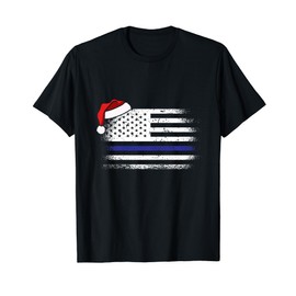 American Flag Police Christmas Pajama X-mas Cop Policeman T-Shirt