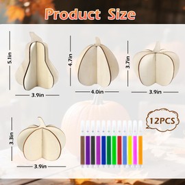 APUDWN Wooden 3D Pumpkin Crafts Kit 8 PCS Fall DIY Paintable Pumpkin Decorations with 12 Watercolor Pencils Fall Craft Rustic Autumn Thanksgiving Class Craft Supplies for Table Centerpieces Home Decor