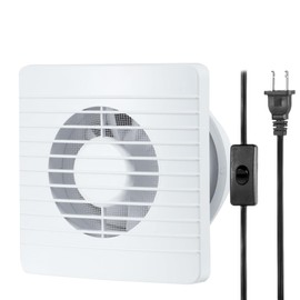 4inch Exhaust Fan, Window Wall Mount Vent Extractor Fan w/Button Switch, Cord for Kitchen Bathroom Workshop Garage (Grilles Panel with Mesh)