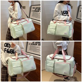 Small Gym Bag for Women, Waterproof Travel Duffle Bag Carry On Weekender Bag with Shoe Compartment & Wet Pocket, Gym Tote Bag for Travel, Workout, Sport