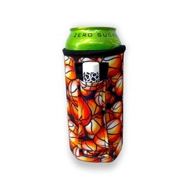 16oz Can Cooler Insulated - Lit Handlers Neoprene Fabric Beverage Cooler Sleeve w/Handle & Pocket -Water Resistant Soda & Energy Drink Holder - Machine Washable Beer Can Covers (Basketball)