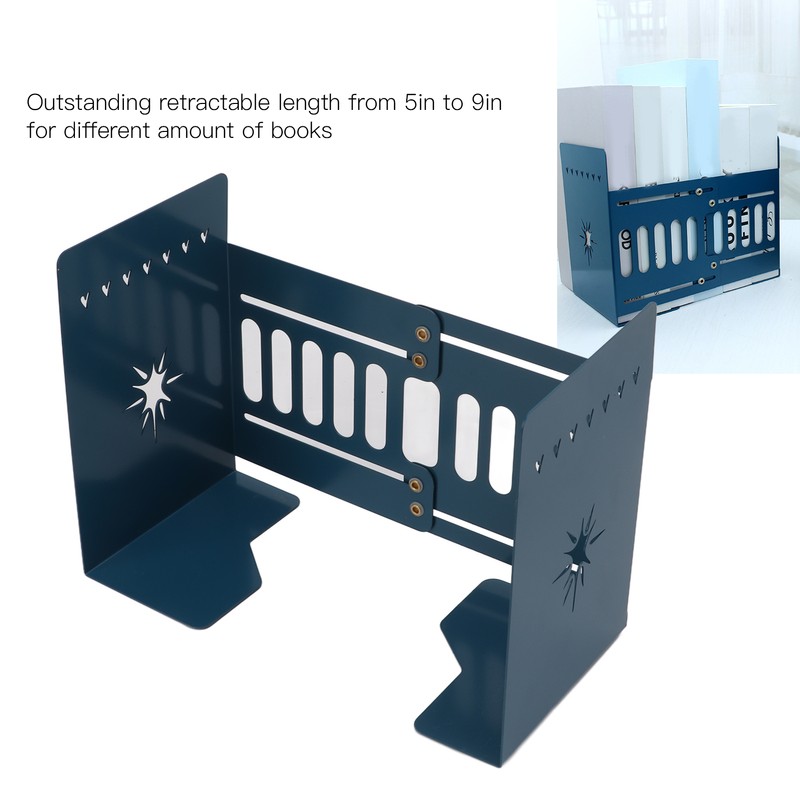 Retractable Book Ends Blue Sturdy Durable High Stability Retractable Elegant