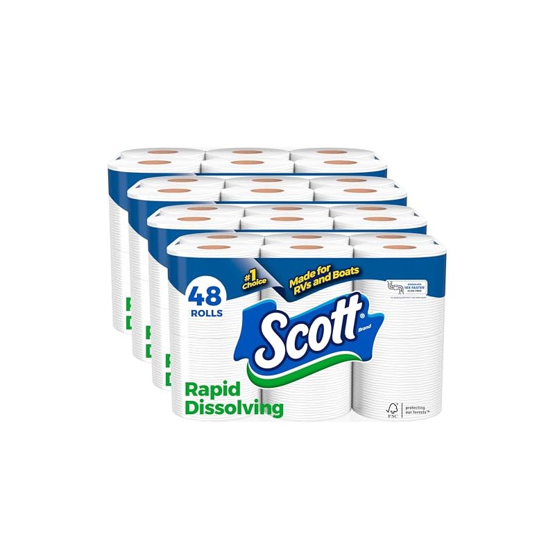 Scott Rapid-Dissolving Toilet Paper, 48 Double Rolls, Septic-Safe, Toilet Paper