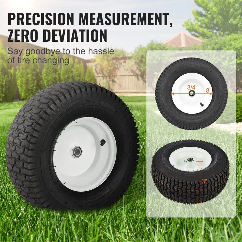 2-Pack 16x6.5-8\" Tubeless Turf Pneumatic Lawn Mower Tires Rim 3\"