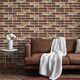 Brick Wall Panels Peel and Stick - 3D Faux Textured Stone Wallpaper - 20 Pcs Self Adhesive Waterproof Foam Tiles for Bathroom - Red Fireplace Decor Wallpanel - Kitchen Backsplash Covering Walls Tile