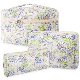 Lukovee Bolsa de Maquillaje Acolchada de Algodón de Impermeable, 3 Pcs Bolsa de Cosméticos de Viaje de Grande Capacidad, Portátil Neceser Viaje Bolsa de Aseo Makeup Bag Versátil con Cremallera