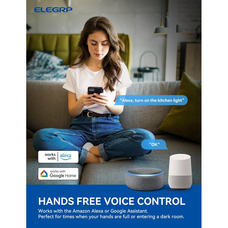 ELEGRP Smart Light Switch, 2.4GHz Wi-Fi Light Switch Compatible with