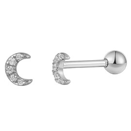 XENOX® Piercing Earrings – Moon Piercing Made of High-Quality 925 Sterling Silver, Sterling Silver, Cubic Zirconia