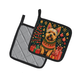 Caroline's Treasures Norwich Terrier Christmas Pair of Pot Holders Kitchen Heat Resistant Pot Holders Sets Oven Hot Pads for Cooking Baking BBQ, 7 1/2 x 7 1/2
