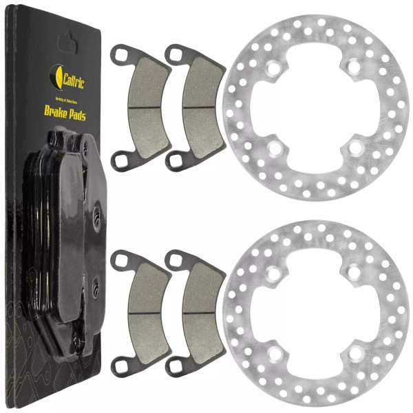 Caltric 2 Front Brake Disc Rotor And Pads for Polaris