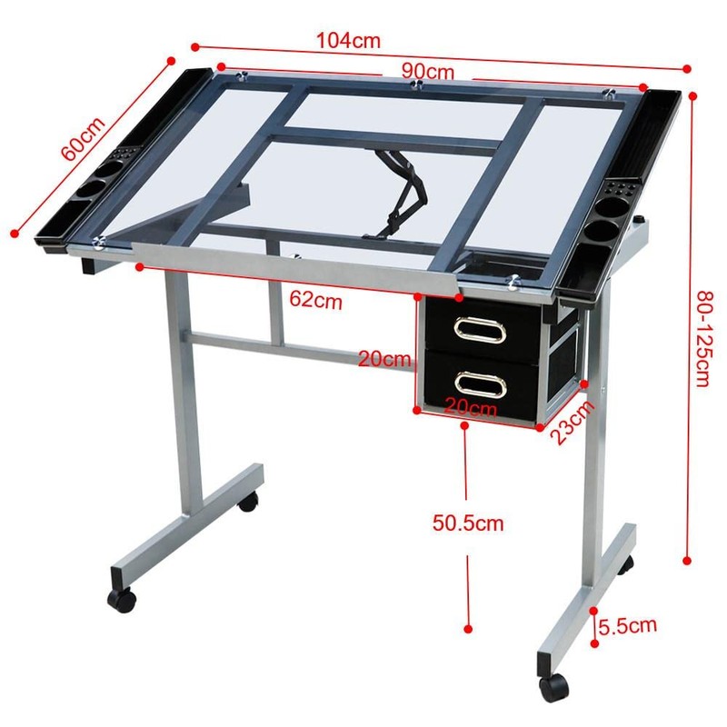 Yaheetech Drawing Desk Adjustable Glass Drafting Study Table for Diamond/Versatile