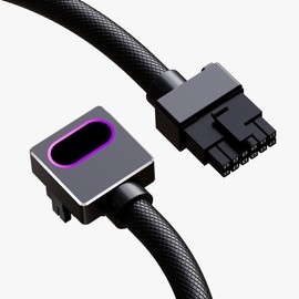 AIJS 16PIN GPU Power Cable,12VHPWR GPU Modular Cable,ARGB PSU Cable with 5V 3Pin,18AWG 90° Right-Angle Design,Male to Male for All RTX 40&50 Series(5090 not Allowed) PC Power Cord(Black, Clip B-30CM)