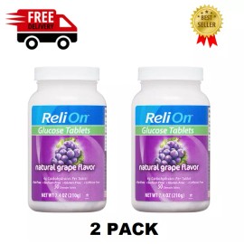 Relion Glucose Tablets, Natural Grape Flavor, 50 Count (2 packs)