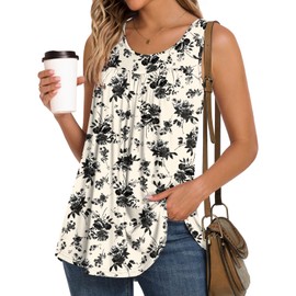 LONGYUAN Women's Tank Tops 2025 Summer Sleeveless T-Shirts Casual Tunics Loose Fitted Blouse Black Fl White XXX-Large