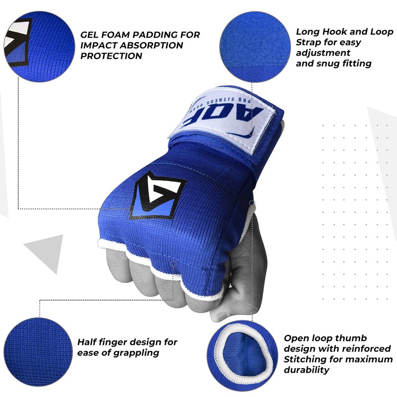 AQF Muay Thai Gel Padded Inner Gloves Boxing Fist Padded