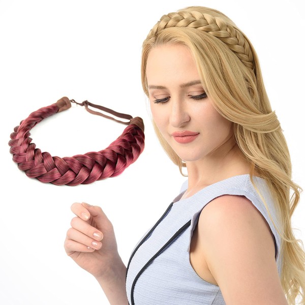 DIGUAN Huge 2 Strands Thick Synthetic Hair Braided Headband Classic Chunky Plaited Braids Elastic Stretch Hairpiece Women Girl Beauty accessory, 4oz (Deep brown)