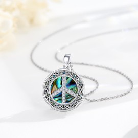 Peace Sign Necklace 925 Sterling Silver Abalone Shell Peace Necklace Hippie Peace Sign Jewelry Gifts for Women Peace Lover