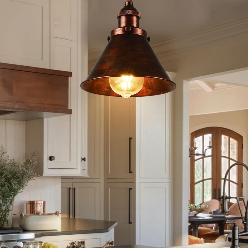 TAKEGO 7.09" Copper Pendant Light Set of 2, Rustic Pendant
