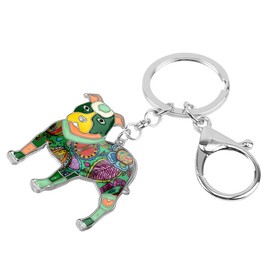 BONSNY Enamel Metal American Pit Bull Terrier Dog Keychains Key Car Purse Bags PETS Charms Gifts (Green)