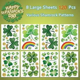 120 PCS St Patricks Day Window Clings, Shamrock Window Stickers for St Patricks Day Decorations,Reusable Static Spring Window Clings for St Patricks Day Decor