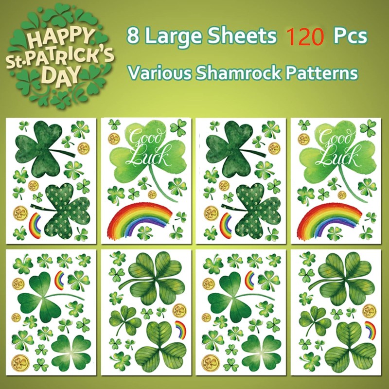 120 PCS St Patricks Day Window Clings, Shamrock Window Stickers