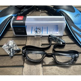 EA Competition Clear Swim Goggles W/ Ear Plugs & Case UV- Anti-Fog Leak Free