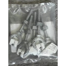 Koch Lot of 4 New 1/4" x 2" Eye Bolts with Shoulder and Nut Galvanized