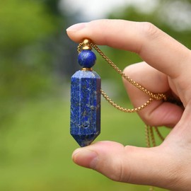 NUZUJX Lapis Lazuli Necklace,Crystal Necklace Gemstone Perfume Bottle Pendant Necklace for Women, Natural Healing Stone Essential Oil Diffuser Necklace Jewelry