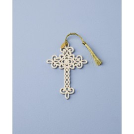 Lenox Ornament, 2025 Snow Fantasies Cross Ornament, Made from Porcelain with Gold Cord for Hanging, Christmas Tree Decorations, Winter Decorations, Christmas Decor, Cross Design (White, 1 Piece)