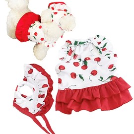 Dog One Piece Swimwear Bright Plaid Bikini Style Dog Cooling Shirt with Sun Cap Hat Pet Beach Swimsuit Puppy Bathing Dress (X-Large, Cherry)