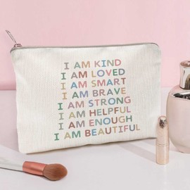 I Am Kind Smart Loved, Inspirational Sister Gift, Rainbow Affirmations Bag, Toiletry Bag, Kids School Gift, Kids Travel Bag, Women Toiletry Bag, Makeup Bag
