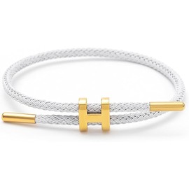 Bracelet with Adjustable Design Polished H Shape Buckle, Bracelets for Women, 18k Gold-plated Buckle Design Titanium Steel Wire Rope Women's Gift Jewelry, Large, Titanium, no gemstone