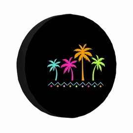 MIYASANG Tropical Palm Trees Spare Tire Cover Beach Colorful Neon Trees Creative Design Summer Black Weatherproof Universal Wheel Protectors Camper Tire Covers for Trailer Rv Travel(17 inch)