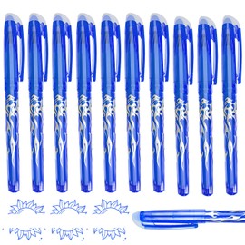 10pcs Blue Friction Pens - 0.7mm Erasable Gel Pens with Eraser on End, Rub Out Writing Pens for Kids & Adults, School, Office, Work, Paperwork, Stationery Supplies Eraser Pen