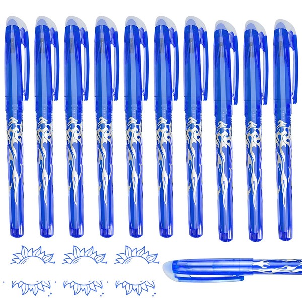 10pcs Blue Friction Pens - 0.7mm Erasable Gel Pens with